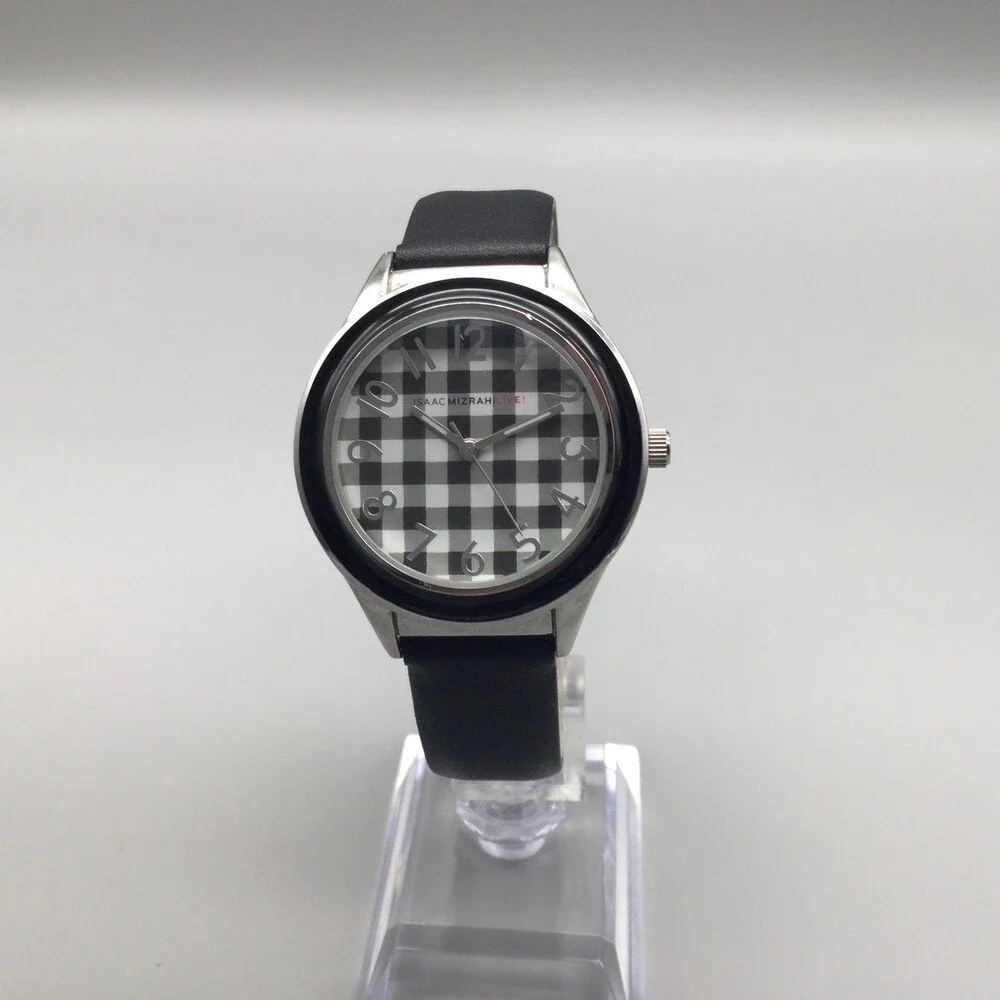 Isaac Mizrahi Live Womens Watch 36mm Black Check Dial Leather IM2647 New Battery